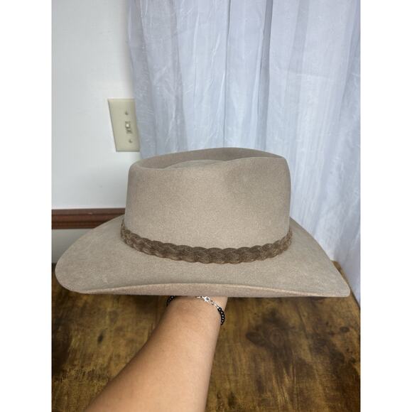 Vintage Akruba Snowy River Pure Fur Felt Australian Cowboy Hat Size 59 Feather - Picture 4 of 14